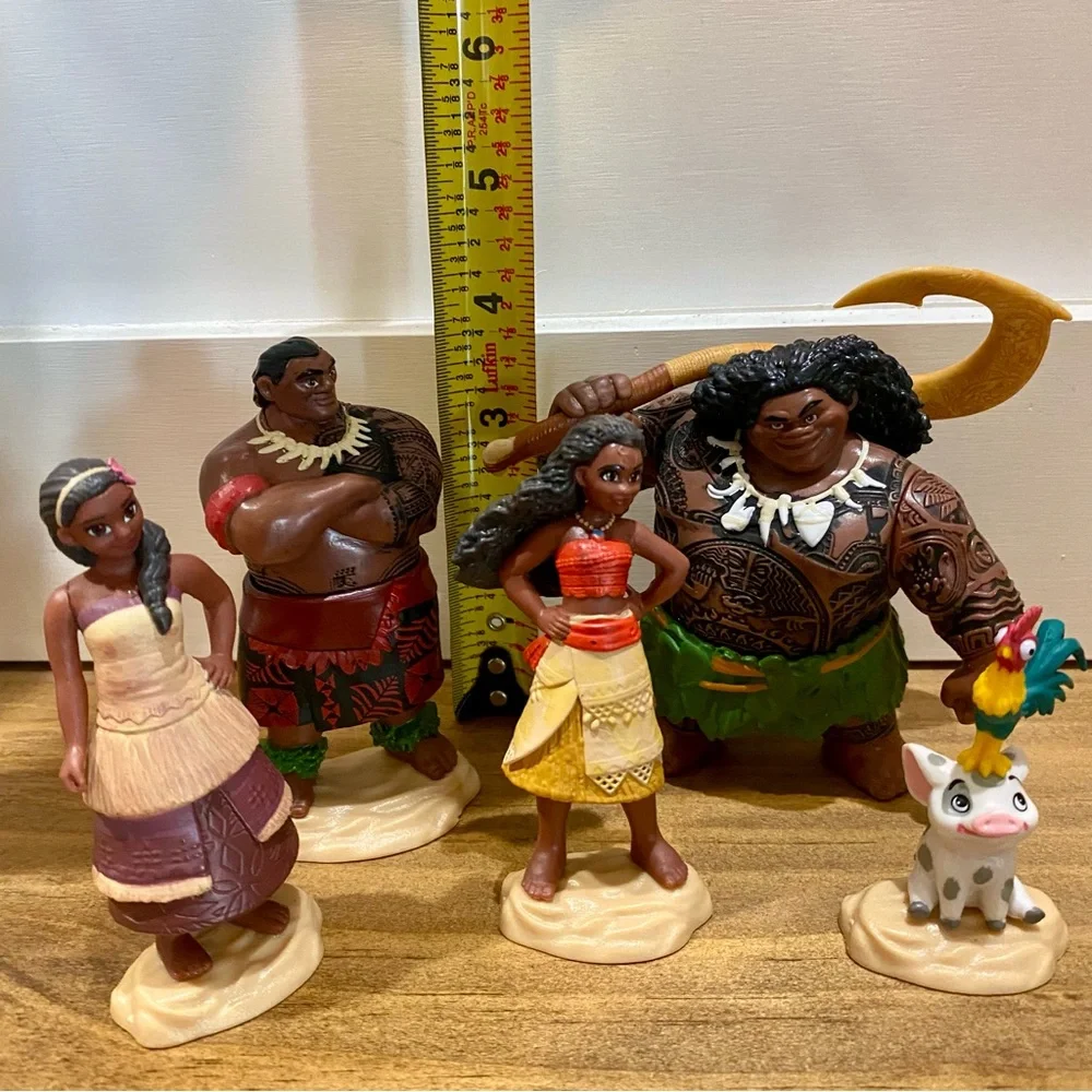 Disney Moana Lot of 5 Cake Toppers PVC Figures‎ Jakks Chief TUI Hei Hei Sina